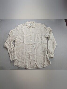 Uniqlo Shirt Mens XL Cream Ivory Long Sleeve Linen Button Up Coastal Woven